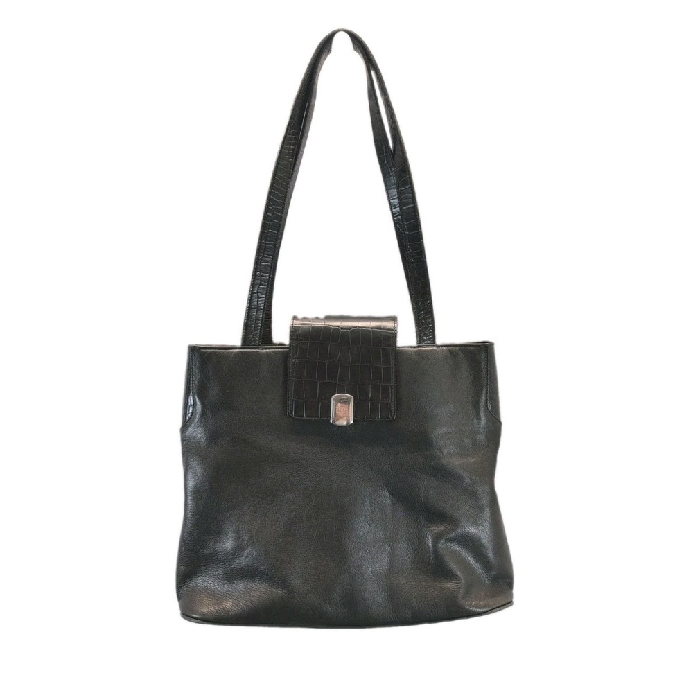 Lauren Ralph Lauren Soft Black leather Shoulder bag crocodile Pattern-embossed